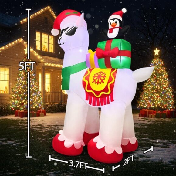 ⚡5FT Christmas Inflatables Alpaca Penguin with Gift Box Outdoor Decorations - Picture 2 of 6